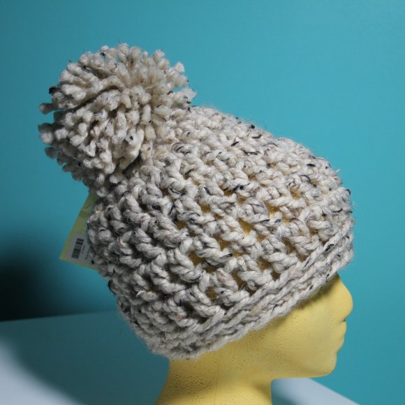 Crochet Slouchy Beanie Hand Crafted Oatmeal Cookies and Cream Huge Pom Pom - Picture 2 of 9